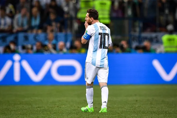 Ліонель Мессі Аргентини Реагує Після Хорватія Забив Гол Свої Матчі — стокове фото