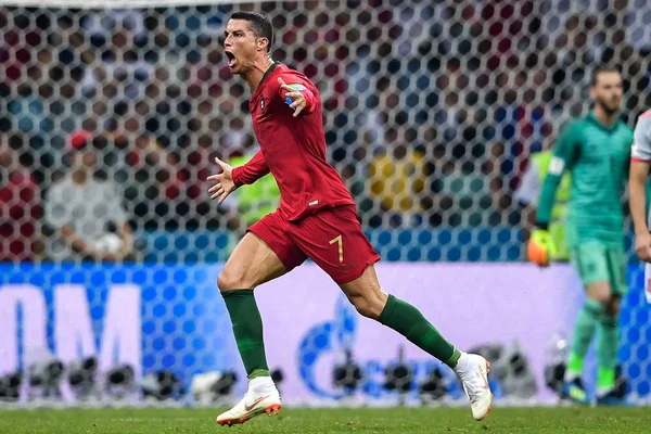Cristiano Ronaldo Portugál Ünnepli Miután Gólt Spanyolország Által Free Kick — Stock Fotó