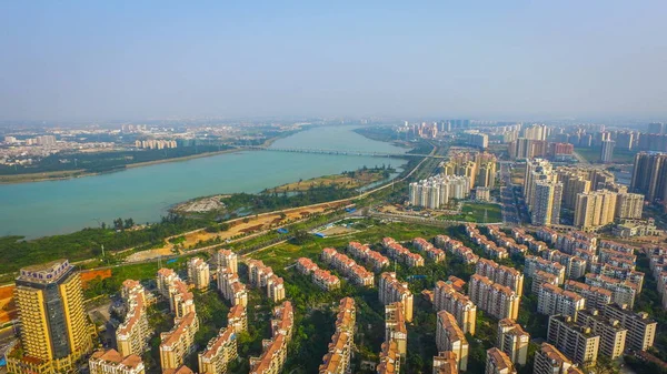 Légi Felvétel Haikou Jiangdong District Kína Hainan Pilóta Szabad Kereskedelmi — Stock Fotó