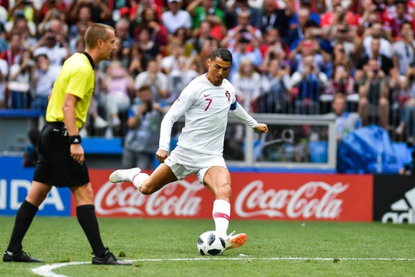 Cristiano Ronaldo Portugal Joga Chute Livre Jogo Grupo Contra Marrocos — Fotografia de Stock