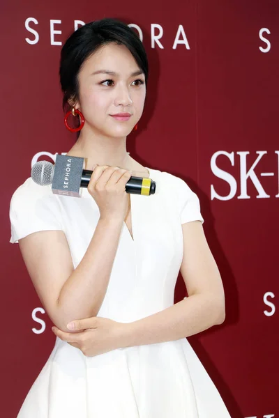 Китайська Актриса Тан Вей Відвідує Акція Косметичних Продуктів Шанхаї Китай — стокове фото