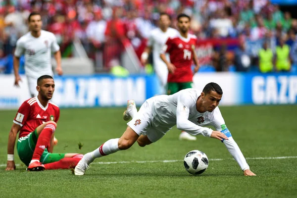 Cristiano Ronaldo Portugal Faller Ner Grupp Matchen Mot Marocko 2018 — Stockfoto