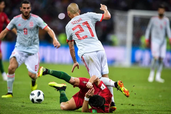 David Silva Spanien Rätt Utmanar Spelare Portugal Deras Grupp Match — Stockfoto