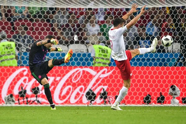 Robert Lewandowski Polska Pravdu Snaží Zablokovat Kopu Brankář David Ospina — Stock fotografie