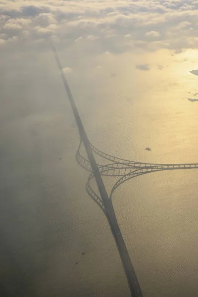 Vista Aérea Ponte Baía Jiaozhou Ponte Qingdao Haiwan Uma Parte — Fotografia de Stock