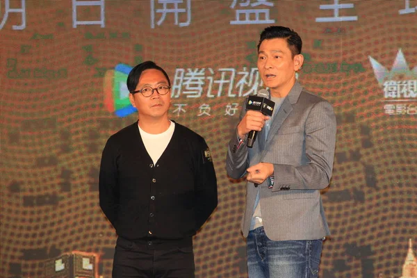 Hong Kong Actor Andy Lau Right Attends Press Conference His — Stock Photo, Image