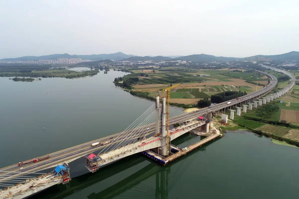 Vue Aérienne Pont Hanjiang Chemin Fer Menghua Projet Transport Charbon — Photo