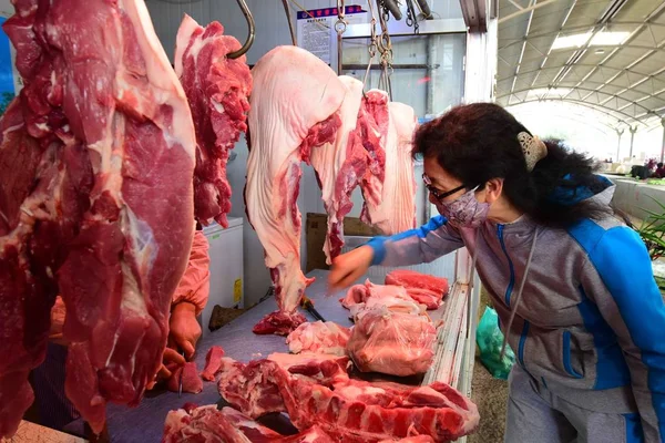 Negozi Cinesi Carne Maiale Mercato Libero Nella Città Weifang Provincia — Foto Stock