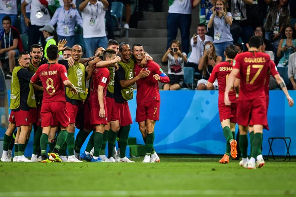 Cristiano Ronaldo Centro Portugal Comemora Com Seus Companheiros Equipe Depois — Fotografia de Stock