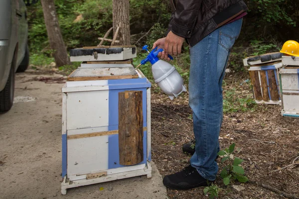 Méhész Spray Vizet Hogy Tartsa Méhkas Hűvös Kína Legnagyobb Szikla — Stock Fotó