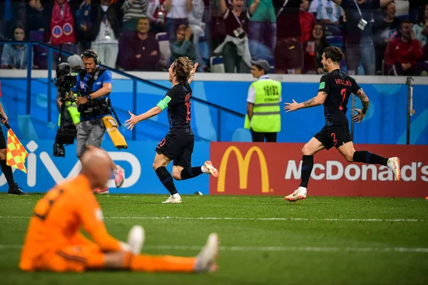 Luka Modric Chorwacja Cieszy Się Strzeleniu Gola Przeciwko Argentynie Meczu — Zdjęcie stockowe