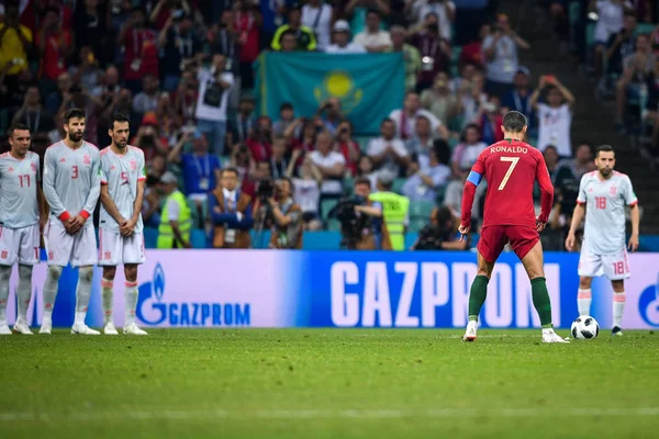 Cristiano Ronaldo Portugal Joga Chute Livre Contra Espanha Seu Jogo — Fotografia de Stock