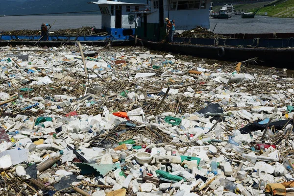Vista Lixo Que Flutua Rio Yangtze Condado Yunyang Chongqing China — Fotografia de Stock