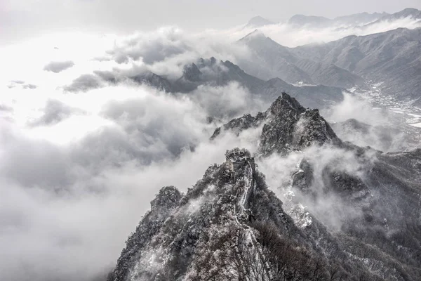 Landscape of the Jiankou Great Wall surrounded by a sea of cloud, which looks like an ink wash painting, in Beijing, China, 5 April 2018.