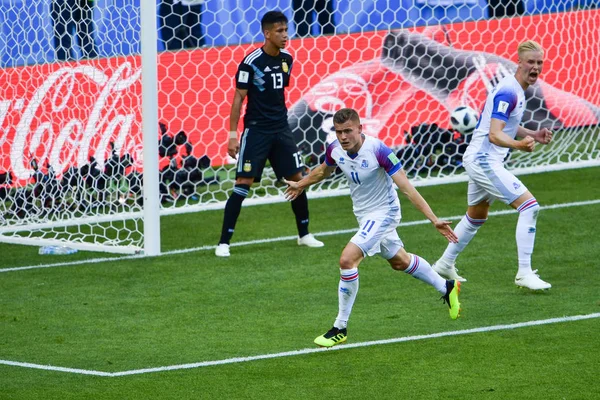 Alfred Finnbogason Islandia Celebra Después Anotar Gol Contra Argentina Partido — Foto de Stock