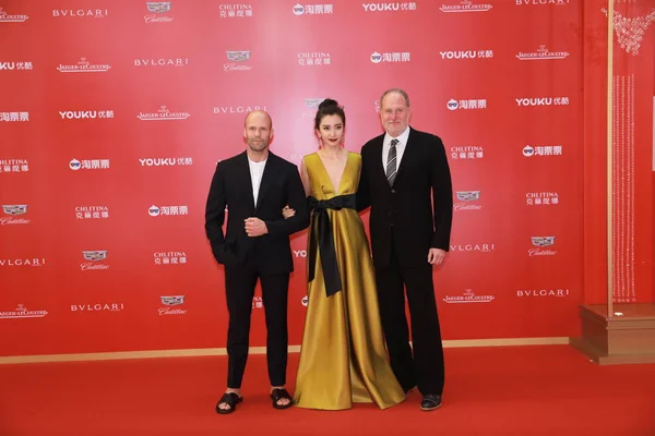 Actor Inglés Jason Statham Izquierda Actriz China Bingbing Centro Posan —  Fotos de Stock