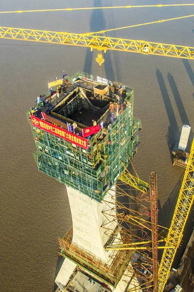 Luftaufnahme Der Bau Befindlichen Fuchimen Brücke Von Zhoushan Der Ostchinesischen — Stockfoto