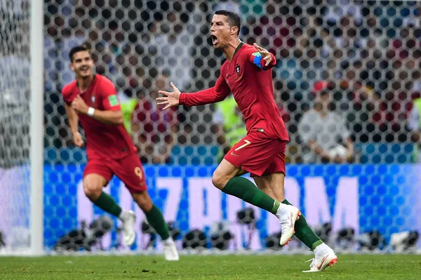 Cristiano Ronaldo Portugal Comemora Após Marcar Gol Contra Espanha Por — Fotografia de Stock