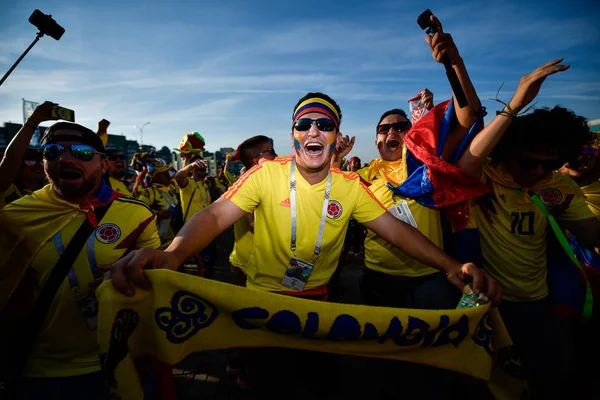 Tifosi Colombiani Sono Vestiti Mentre Riuniscono Fuori Dall Arena Kazan — Foto Stock