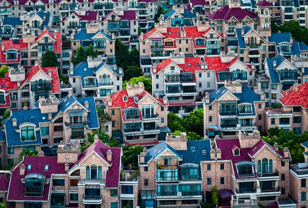 2018 浦東の住宅の塗装屋根の空撮 — ストック写真