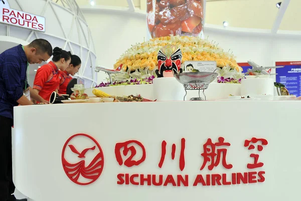Bestand Uitzicht Stand Van Sichuan Airlines Tijdens Openingsceremonie Van Sichuan — Stockfoto