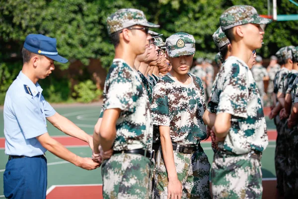 Chinesische Erstsemester Nehmen Einem Militärischen Training Der Xian Jiao Tong — Stockfoto