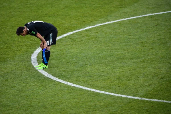 Lionel Messi Argentina Reaguje Chybějící Penaltu Proti Islandu Jejich Zápase — Stock fotografie