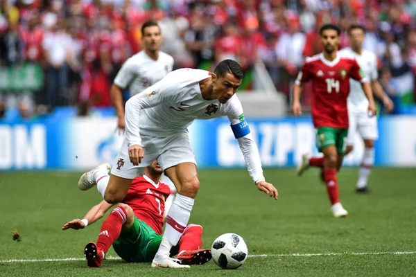 Cristiano Ronaldo Portugal Cai Jogo Grupo Contra Marrocos Durante Copa — Fotografia de Stock