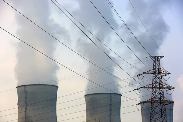 Humo Descarga Las Chimeneas Una Central Eléctrica Carbón Ciudad Huai — Foto de Stock