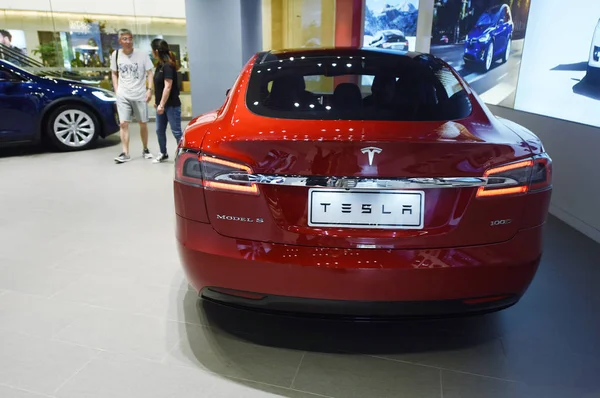 Auto Tesla Model Vendita Negozio Distribuzione Tesla Nella Città Hangzhou — Foto Stock