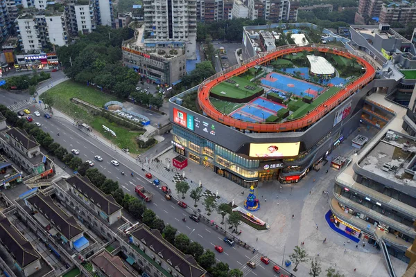 Légifotó Stadion Tetőn Egy Bevásárlóközpontban Chongqing Kína Május 2018 — Stock Fotó