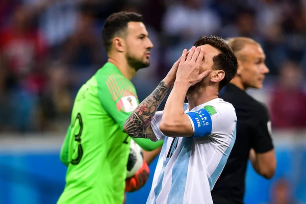 Lionel Messi Argentine Droite Réagit Après Avoir Raté Dans Match — Photo