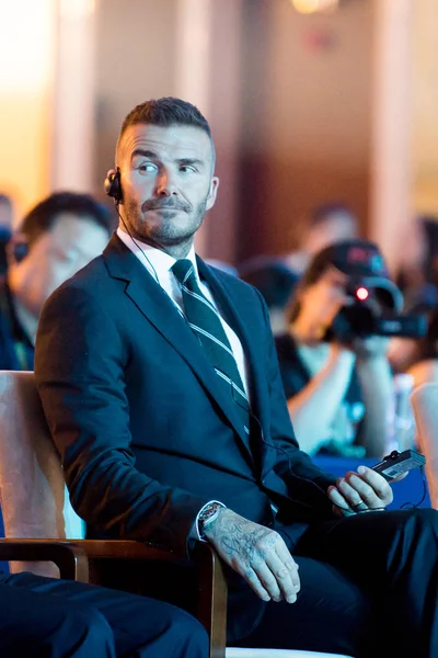 Bintang Sepak Bola Inggris David Beckham Menghadiri Sebuah Forum Pada — Stok Foto
