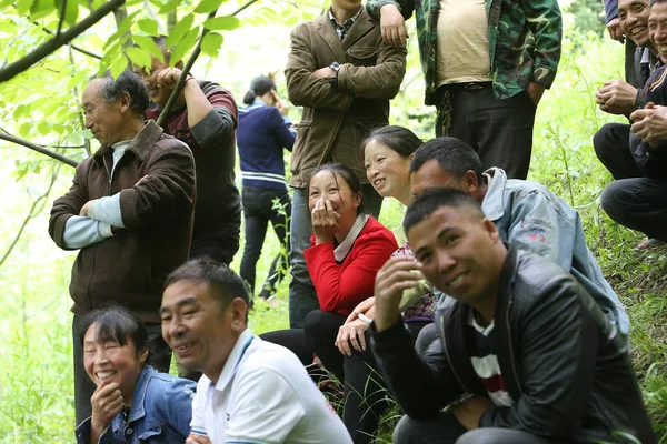 Local Villagers Look Zhen Zhen Captive Giant Panda Released Wild — Stock Photo, Image