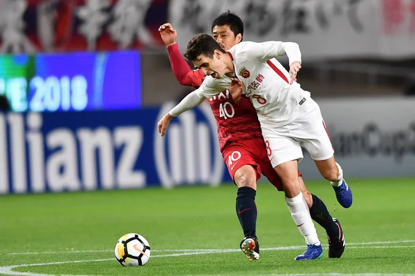 Jogador Futebol Brasileiro Oscar Direita China Shanghai Sipg Desafia Mitsuo — Fotografia de Stock