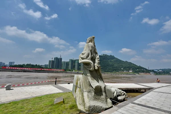 Vue Statue Debout Huang Tingjian Statue Endommagée Shi Tous Deux — Photo