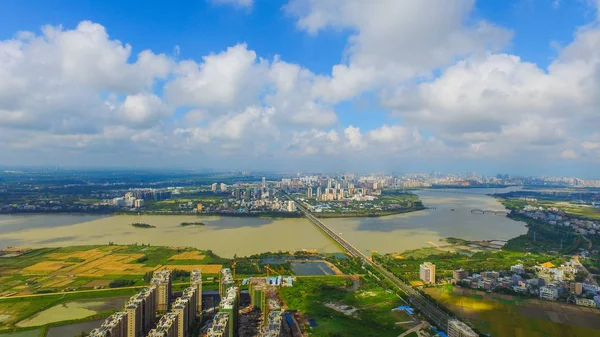 Uma Vista Aérea Zona Franca Piloto Haikou Jiangdong Novo Distrito — Fotografia de Stock