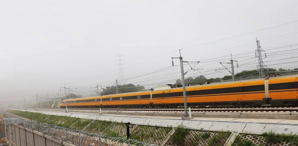 Tren Inspección Integral Funciona Ferrocarril Alta Velocidad Jinan Qingdao Durante — Foto de Stock