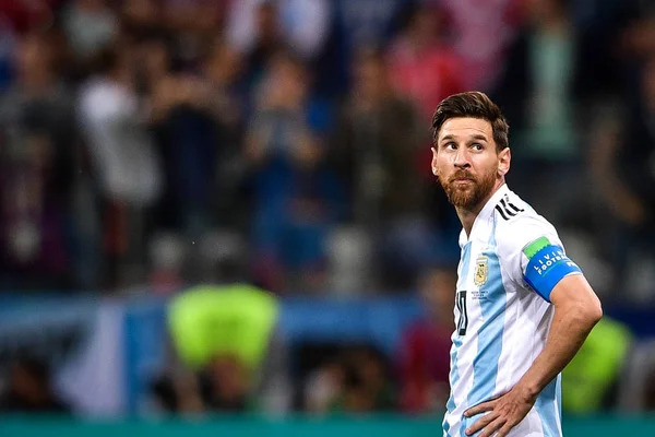 Lionel Messi Argentin Reagál Után Luka Modric Horvátország Első Gólját — Stock Fotó