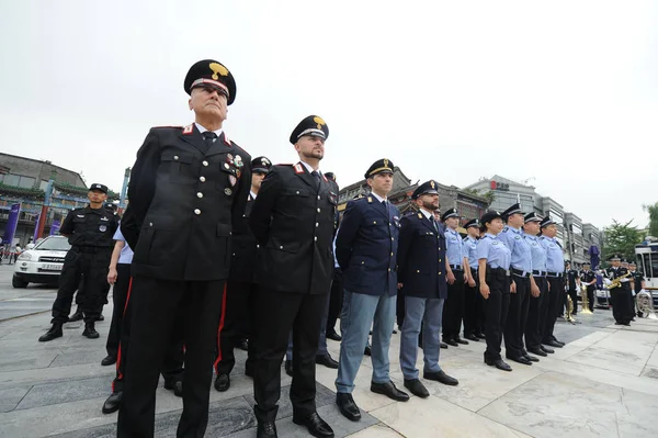 Police Officers China Italy Attend Ceremony Held Symbolically Mark Start — Stock Photo, Image