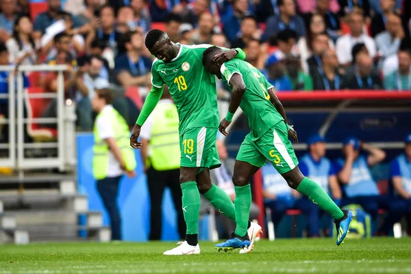 Idrissa Gueye Direita Senegal Comemora Com Baye Niang Depois Causar — Fotografia de Stock