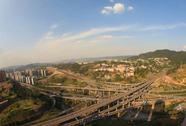 Landschap Van Vijf Niveaus Huangjuewan Viaduct Werelds Meest Gecompliceerde Viaduct — Stockfoto