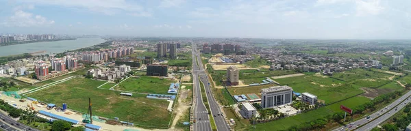 Légi Felvétel Haikou Jiangdong District Kína Hainan Pilóta Szabad Kereskedelmi — Stock Fotó