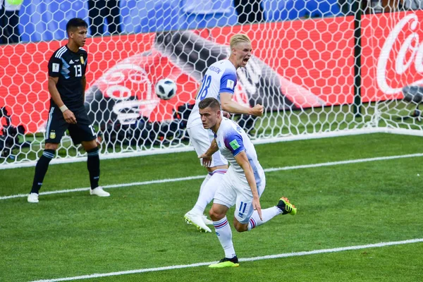 Alfred Finnbogason Islandia Frente Celebra Después Anotar Gol Contra Argentina —  Fotos de Stock