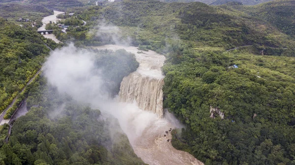 Uma Vista Aérea Cachoeira Huangguoshu Maior Fluxo Ano Cidade Anshun — Fotografia de Stock