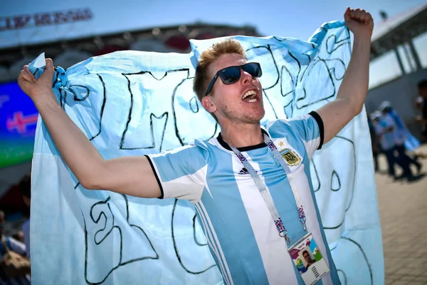 Argentinský Fanoušci Křičet Wave Národní Vlajky Ukázat Svou Podporu Pro — Stock fotografie