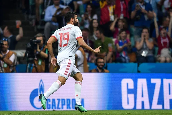 Diego Costa Espanha Comemora Depois Marcar Gol Contra Portugal Seu — Fotografia de Stock