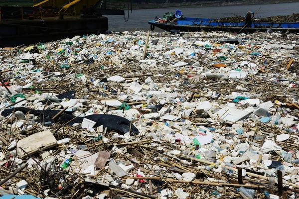 Vista Della Spazzatura Galleggiante Sul Fiume Yangtze Nella Contea Yunyang — Foto Stock