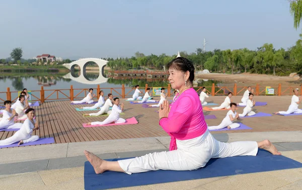 Liefhebbers Van Chinese Yoga Praktijk Yoga Bij Het Qingquan Park — Stockfoto