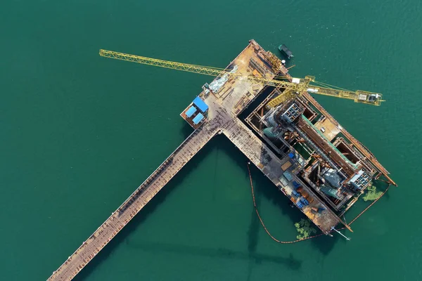 Vista Aérea Canteiro Obras Ponte Suspensa Panggong Cidade Xiangyang Província — Fotografia de Stock